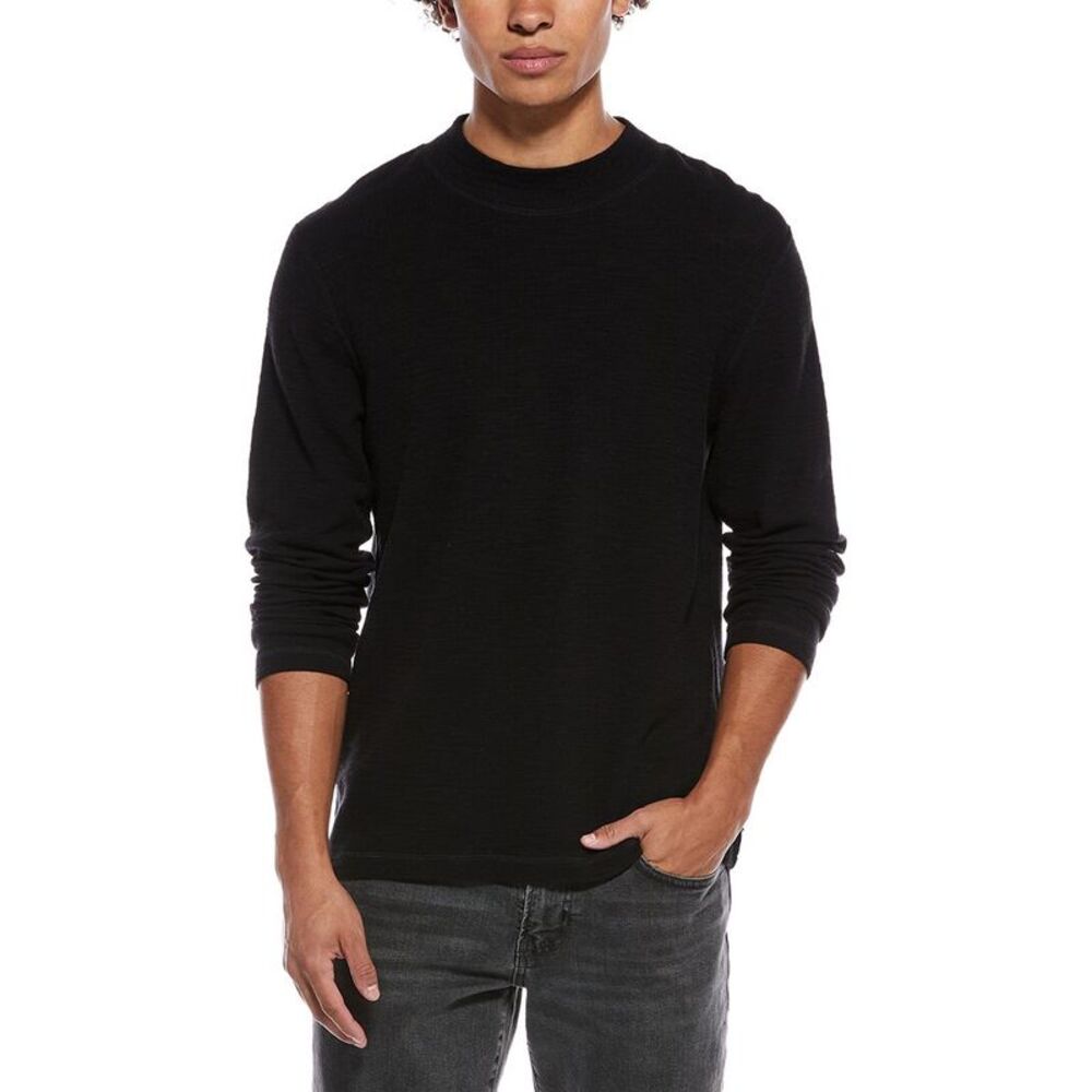 Todd Snyder Mens Lightweight Mini Waffle Mock Neck T-Shirt, Black